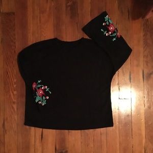 Donated to Eaton Fire Evacuees- Black Embroidered Bell Sleeve Sweater